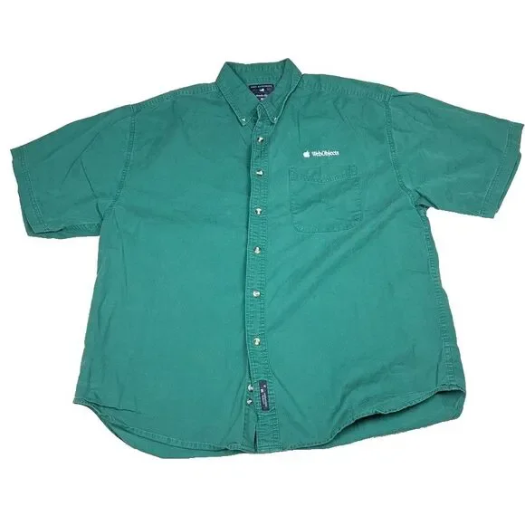 Vintage 90s Apple WebObjects Employee‎ Shirt XL Green Button Down Logo macintosh